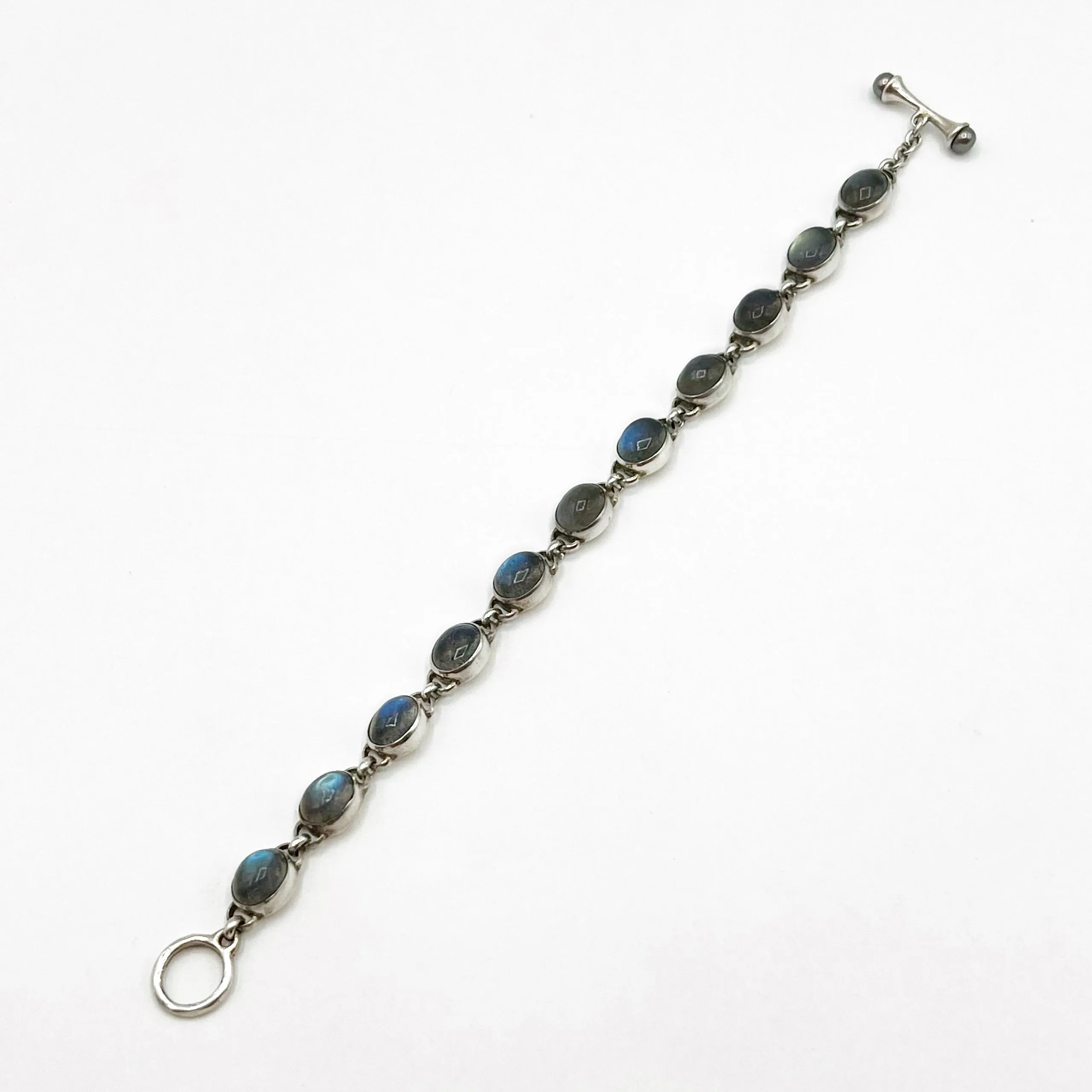 String of Labradorite Cabochons in Silver Bracelet