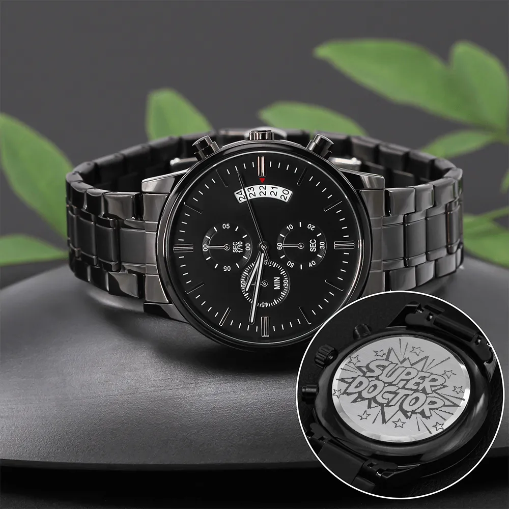 Super Doctor Engraved Black Luxury Watch