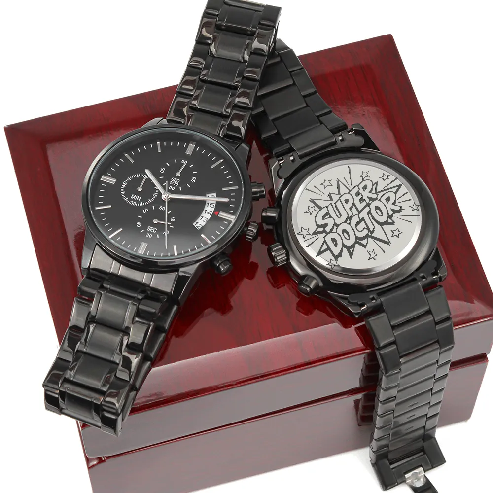 Super Doctor Engraved Black Luxury Watch