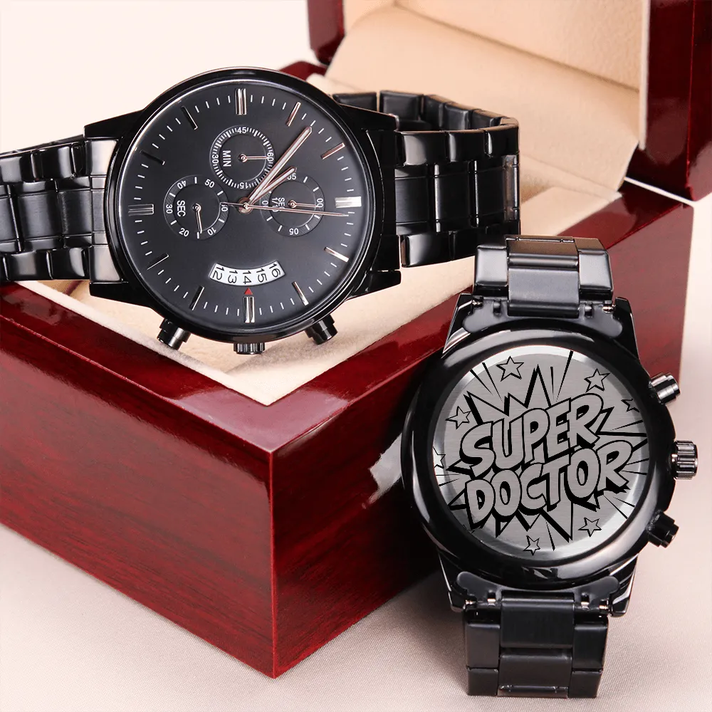 Super Doctor Engraved Black Luxury Watch