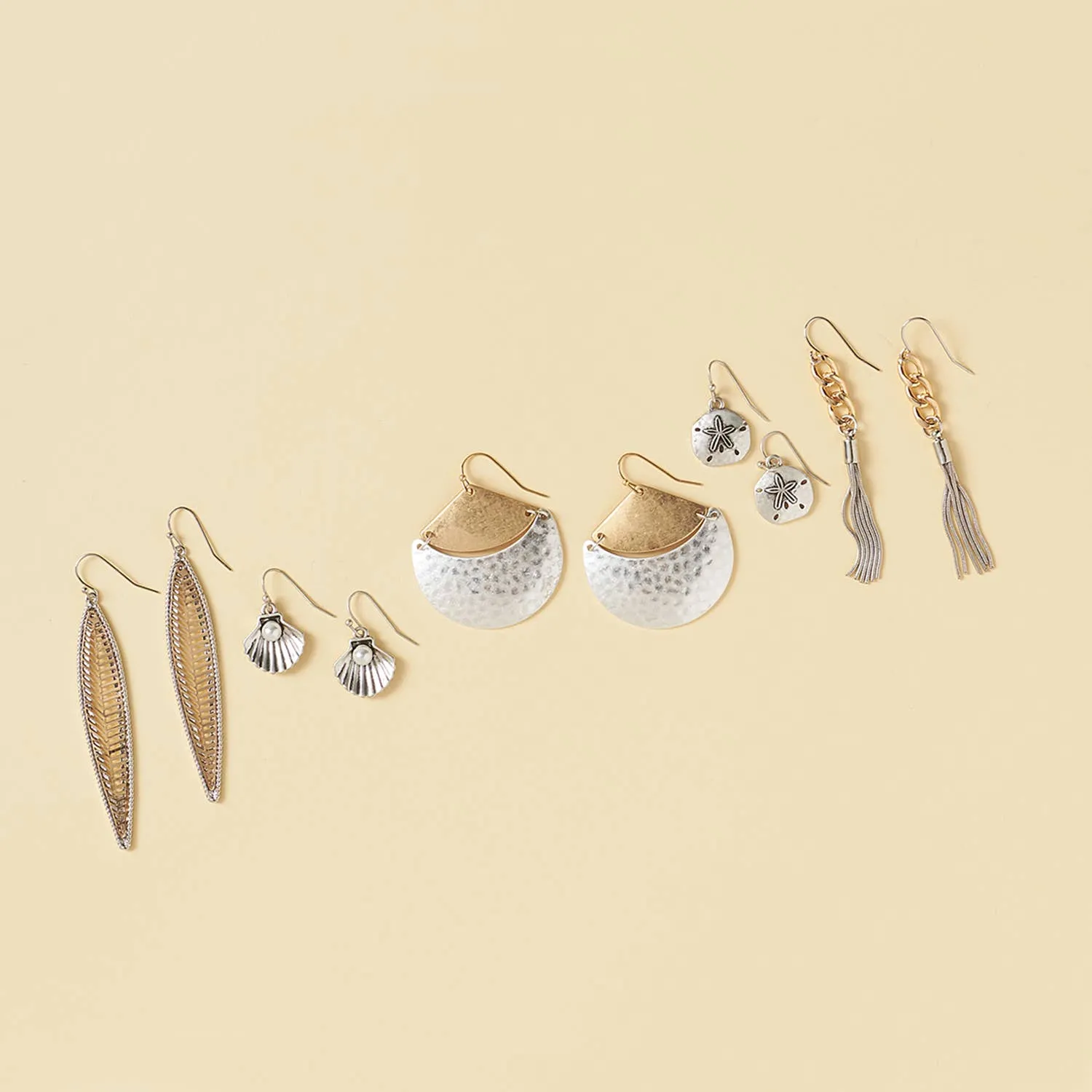 Swinging Moon Dangle Earrings - Mixed Metal