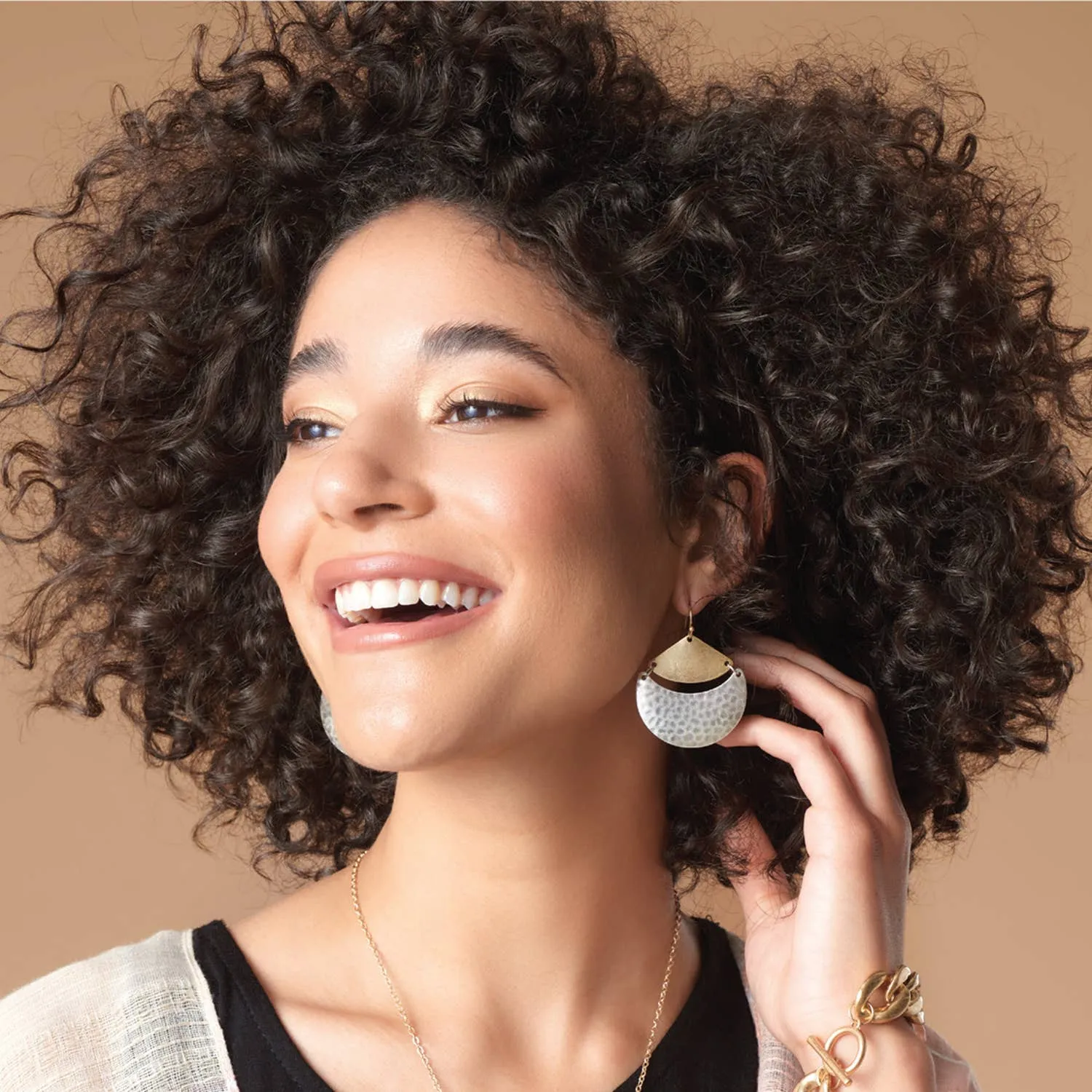 Swinging Moon Dangle Earrings - Mixed Metal