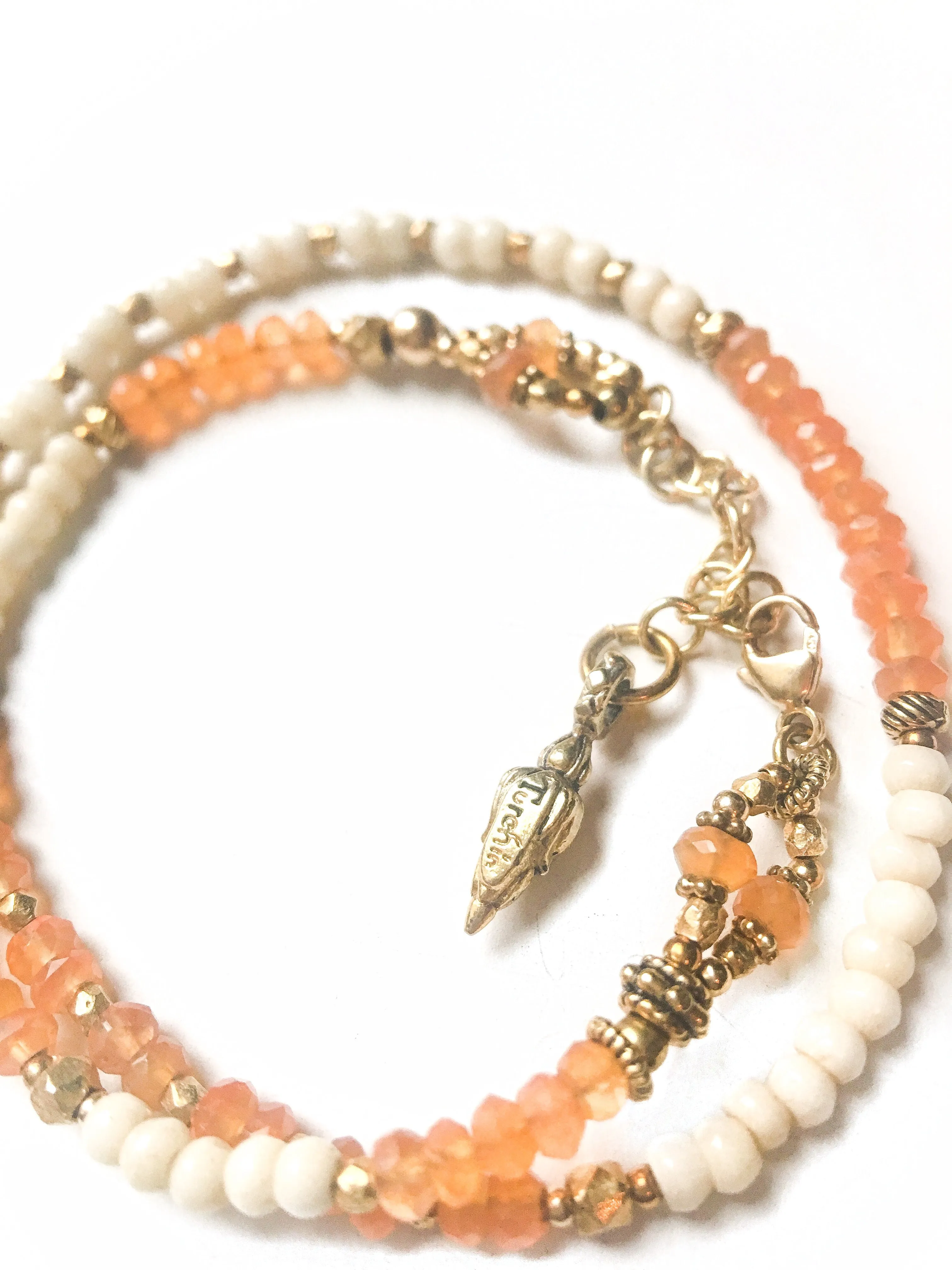 Tangerine Carnelian & Mala Love Wrap Bracelet