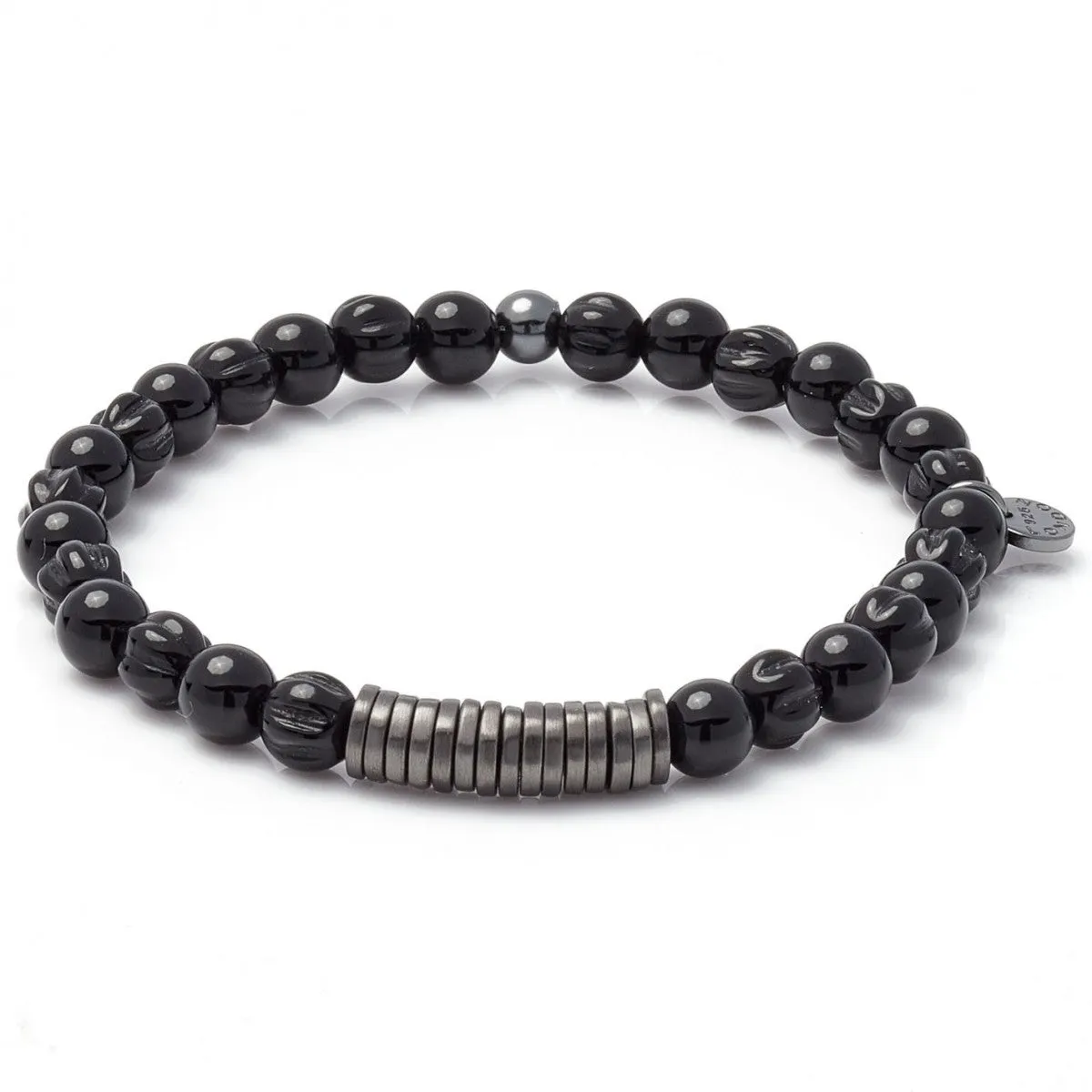 Tateossian Men's Classic Discs Black Agate Stone Bracelet