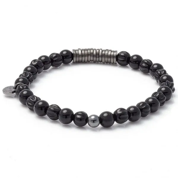 Tateossian Men's Classic Discs Black Agate Stone Bracelet