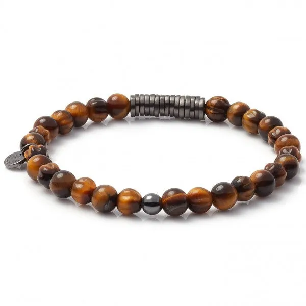 Tateossian Men's Classic Discs Brown Tiger's Eye Stone Bracelet
