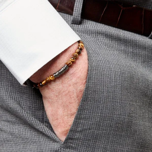 Tateossian Men's Classic Discs Brown Tiger's Eye Stone Bracelet