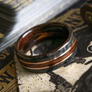 The Jack, Mens Wedding band  featuring Rosewood, Grey Maple with Dual Copper inlay