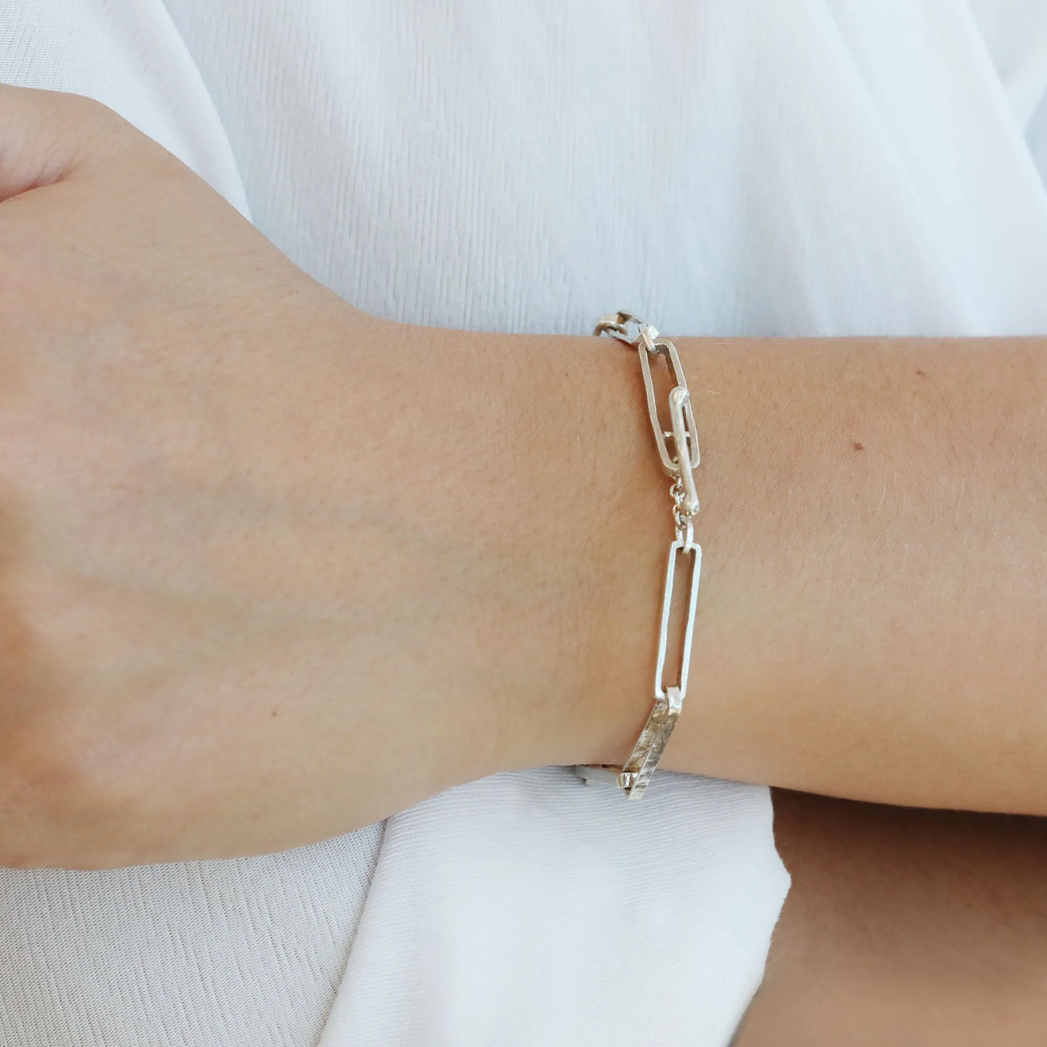 The "Drawer Project 8" Upcycled Sterling Silver Thick Rectangular Link Bracelet