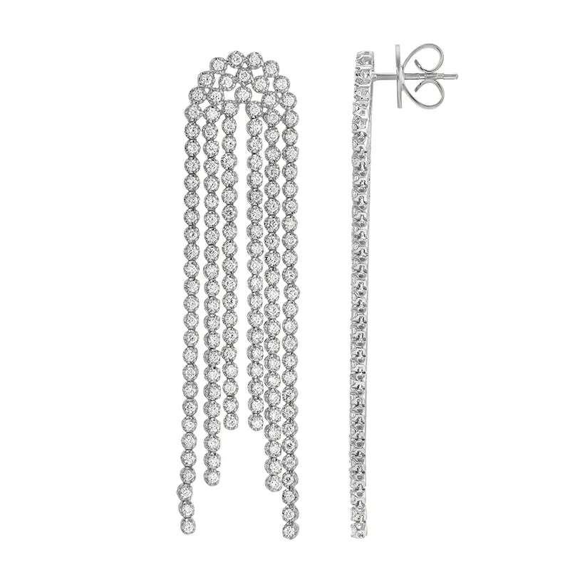 Three Lines Tassel Diamond Drop Bezel Earrings