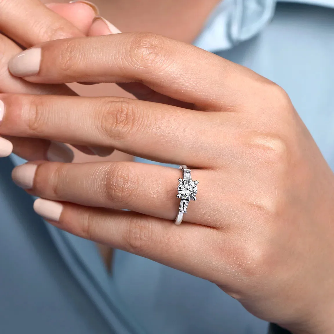 Three Stone Baguette Diamond Engagement Ring Mounting