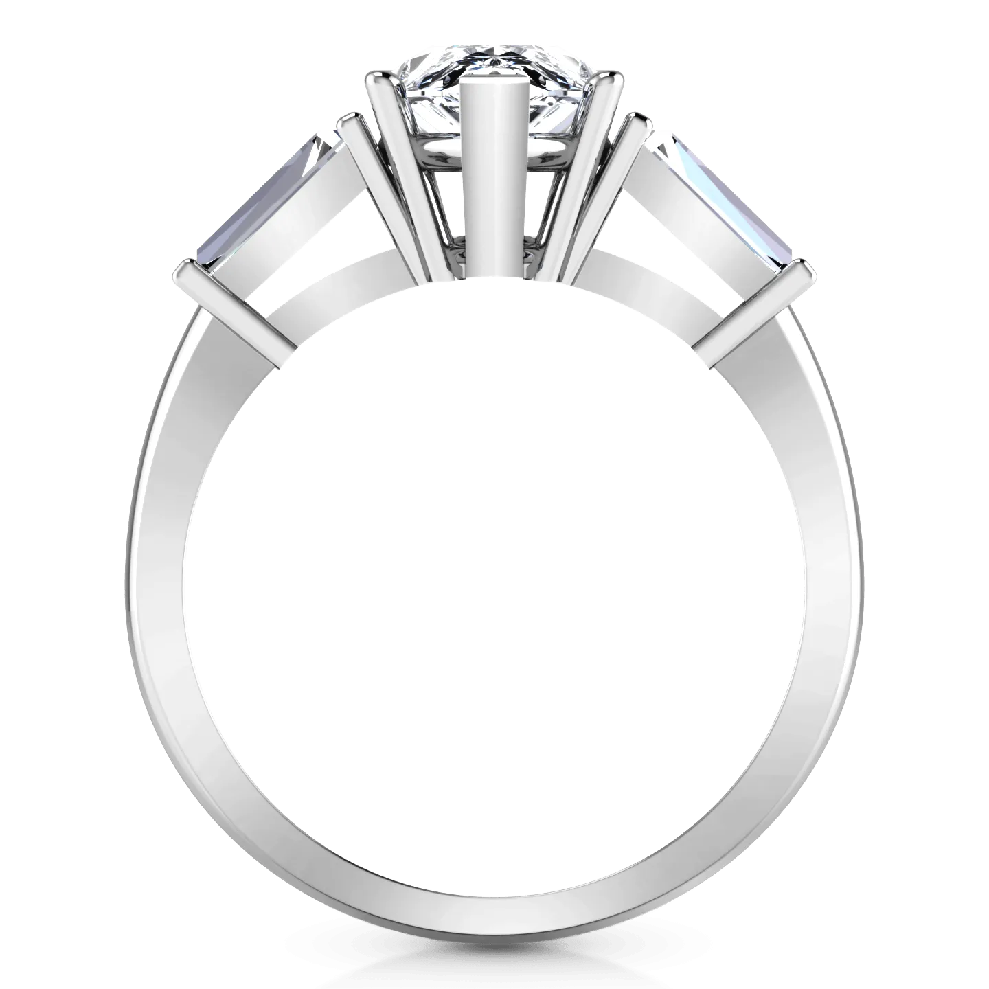 Three Stone Pear Diamond Engagement Ring Tapered Baguette 14K White Gold