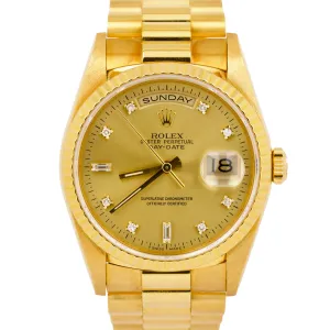 TOP CONDITION Rolex Day-Date President 36mm Champagne DIAMOND Gold Watch 18238