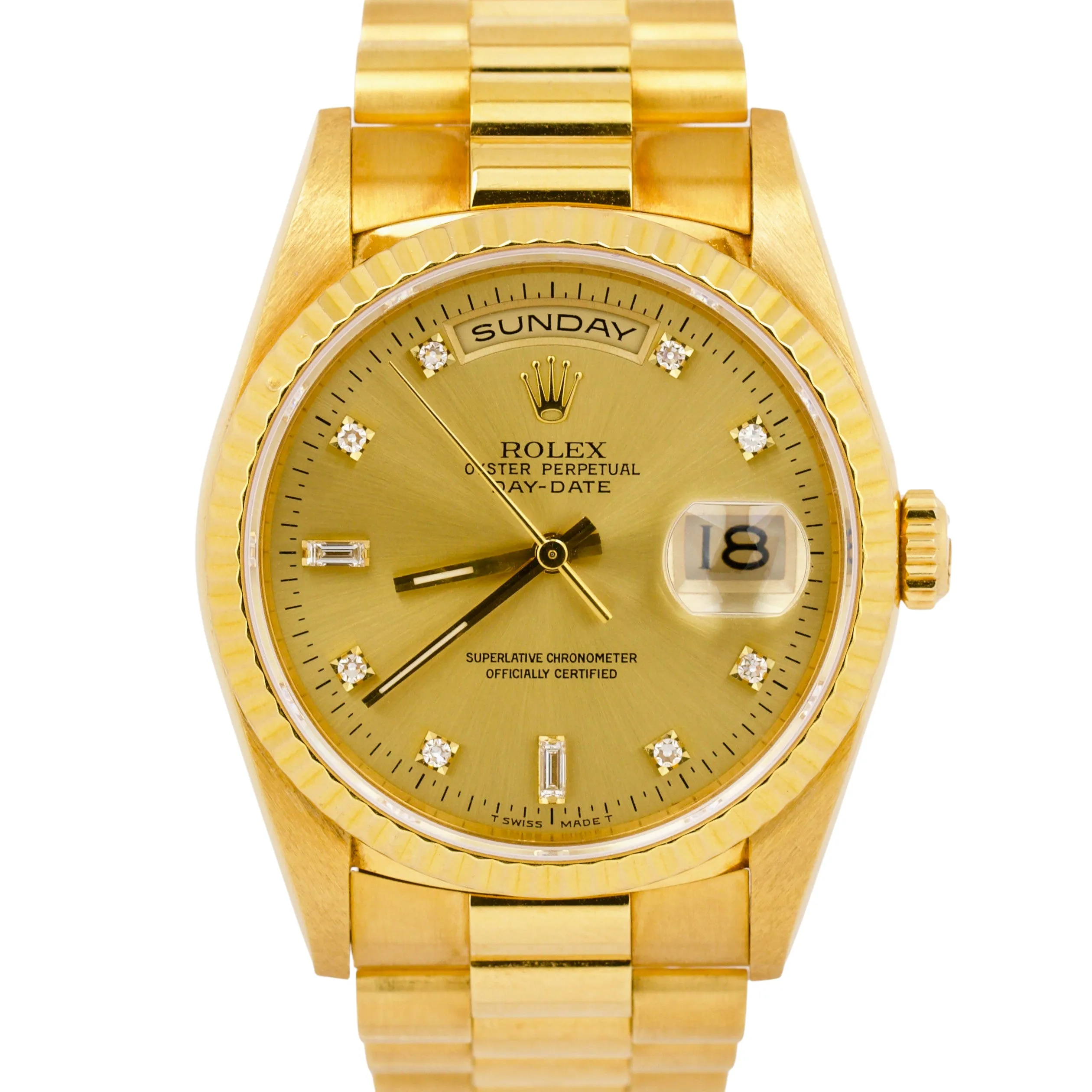 TOP CONDITION Rolex Day-Date President 36mm Champagne DIAMOND Gold Watch 18238