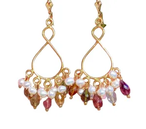 Tourmaline and Pearl Gold Chandelier Earrings