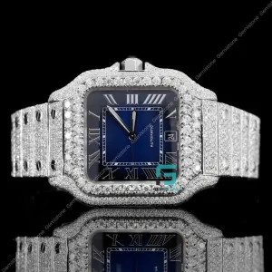 Trendy Royal Blue Dial Moissanite Diamond Studded Watch