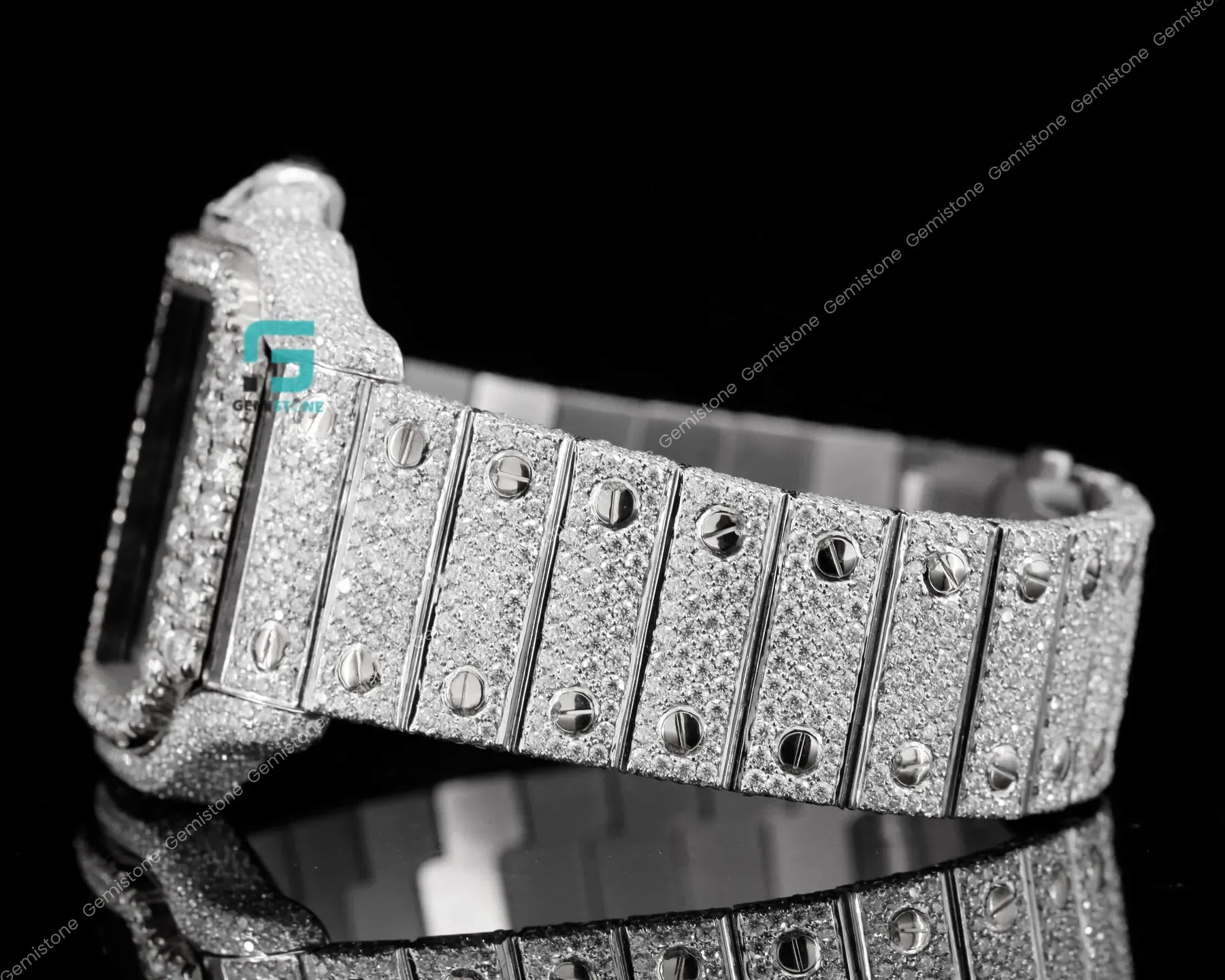 Trendy Royal Blue Dial Moissanite Diamond Studded Watch