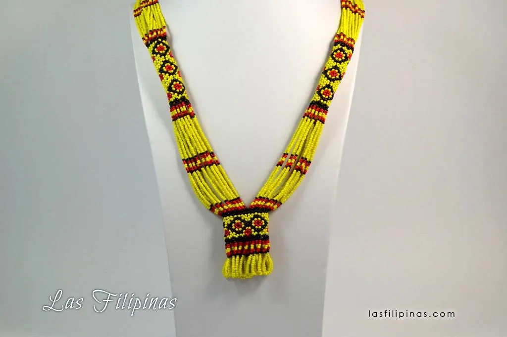 TRIBAL STATEMENT NECKLACE - Yellow Ethnic Mandaya Beaded Jewelry