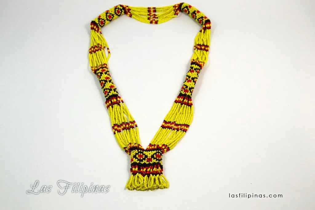TRIBAL STATEMENT NECKLACE - Yellow Ethnic Mandaya Beaded Jewelry