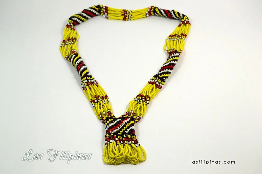 TRIBAL STATEMENT NECKLACE - Yellow Ethnic Mandaya Beaded Jewelry