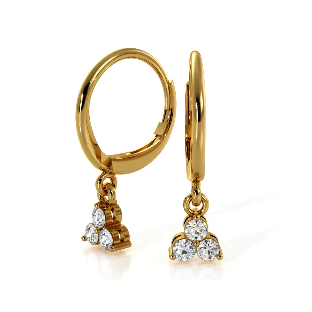 Trillium 0.70 ctw. Three Stone Dangle Round Diamond Hoop Earrings