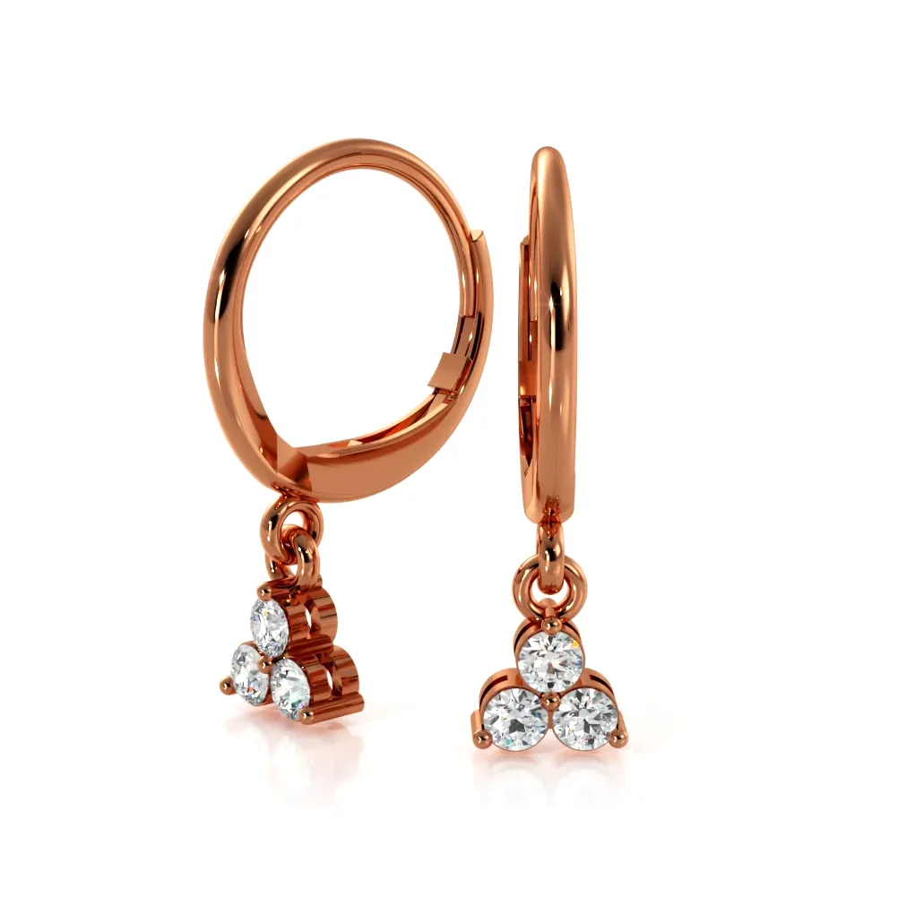 Trillium 0.70 ctw. Three Stone Dangle Round Diamond Hoop Earrings