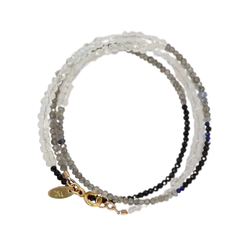 Triple Wrap Monochromatic Moonstone, Labradorite, Spinel Bracelet/Necklace