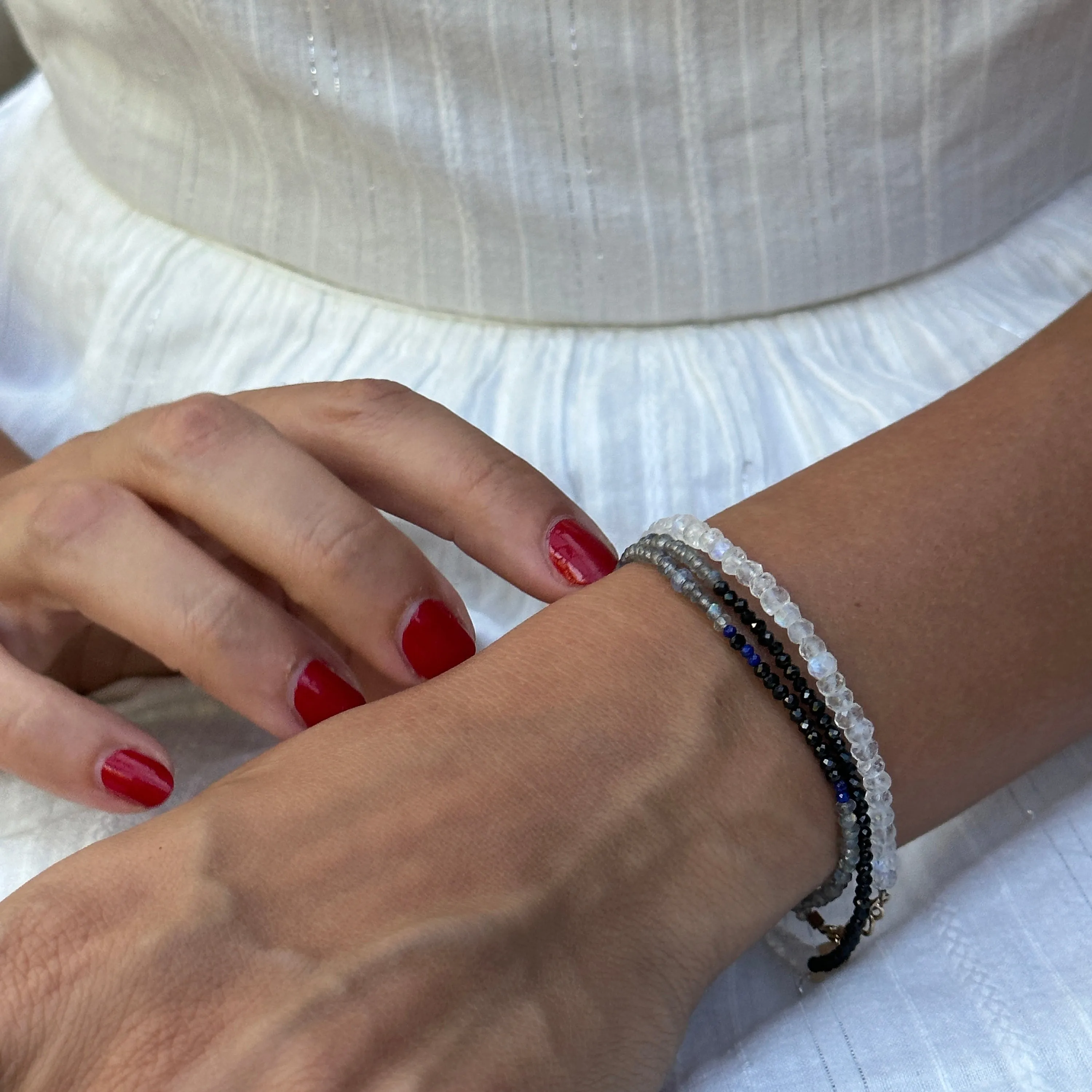 Triple Wrap Monochromatic Moonstone, Labradorite, Spinel Bracelet/Necklace