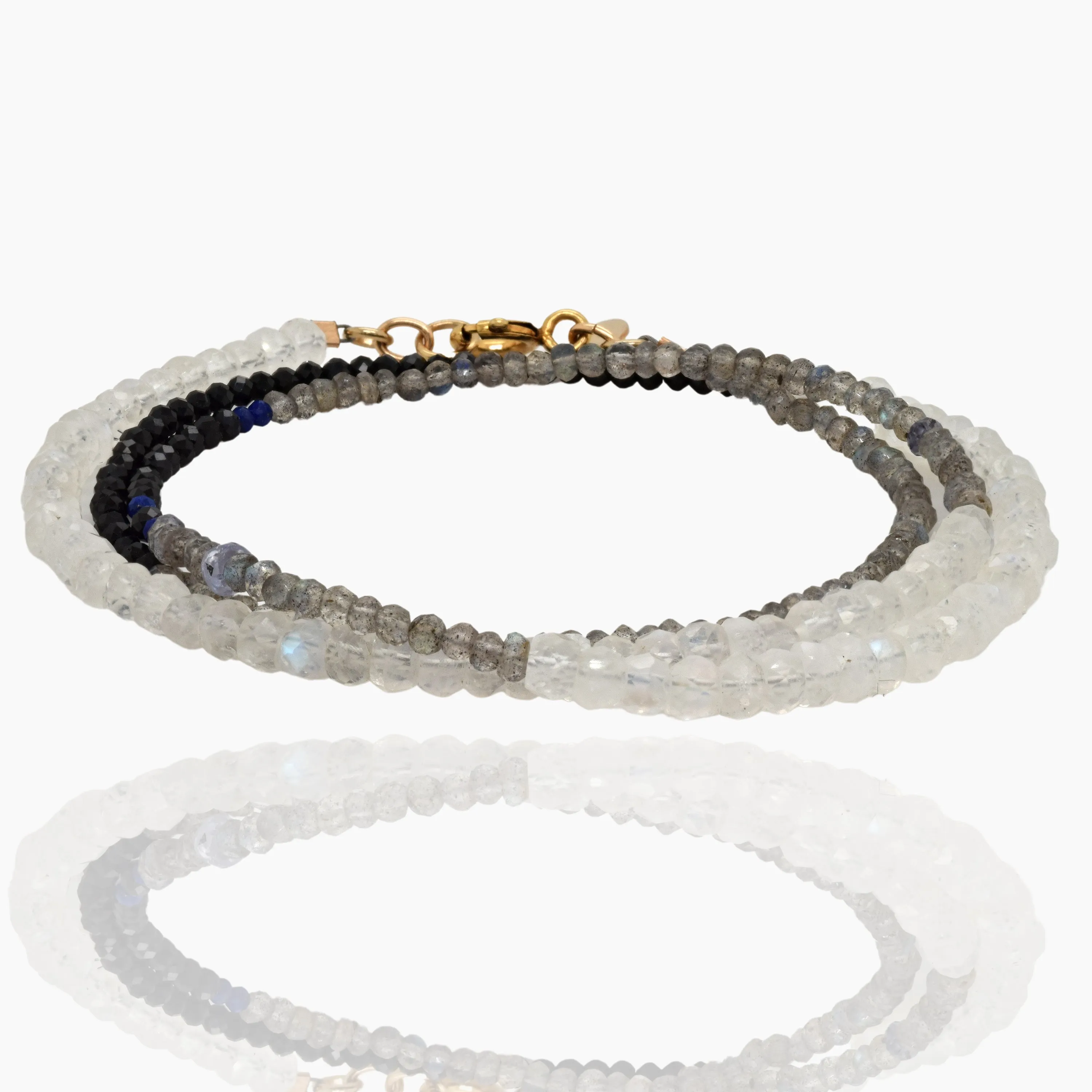 Triple Wrap Monochromatic Moonstone, Labradorite, Spinel Bracelet/Necklace