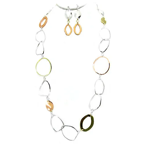 TRITONE  LINK LONG NECKLACE AND EARRINGS SET #S10196_TRITONE (CD3)