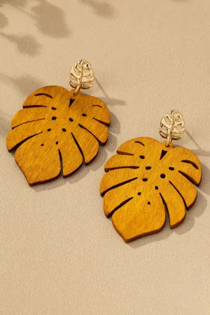 Tropical Monstera Wood Drop Earrings