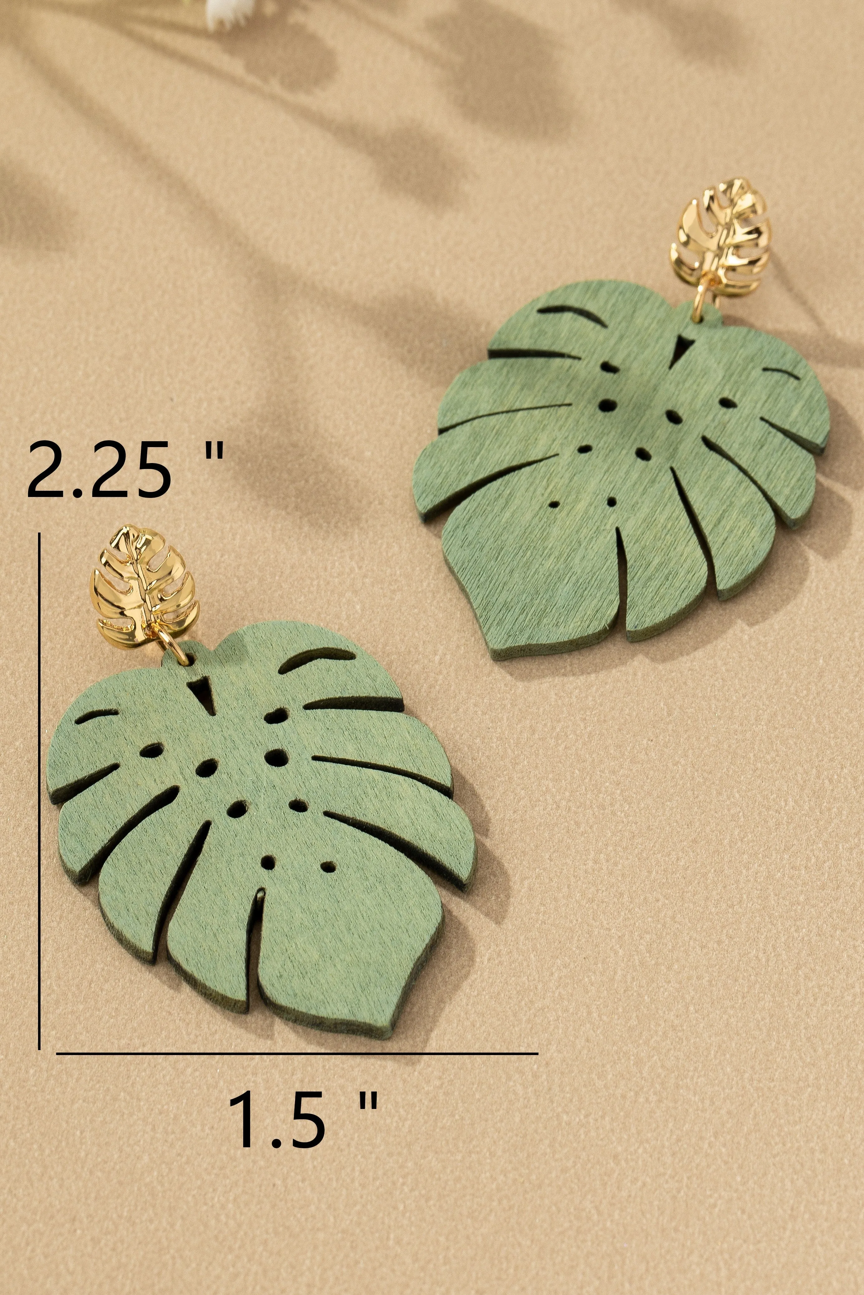 Tropical Monstera Wood Drop Earrings