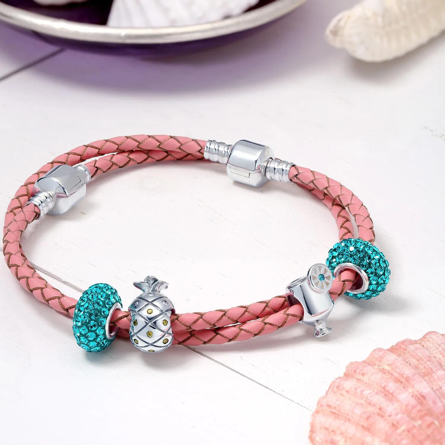 Tropical Pineapple Charm Bead Golden CZ for European Bracelets Sterling Silver