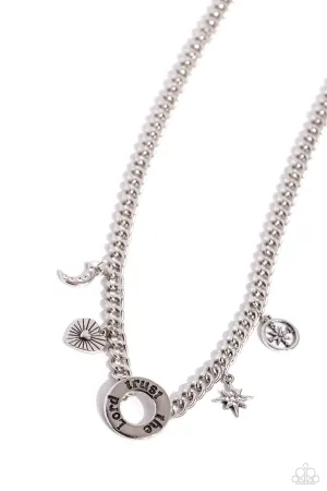 Trust in Miracles - White - Rhinestone Star, Moon, Compass Charm "Trust the Lord" Inspirational/Religious Paparazzi Short Necklace