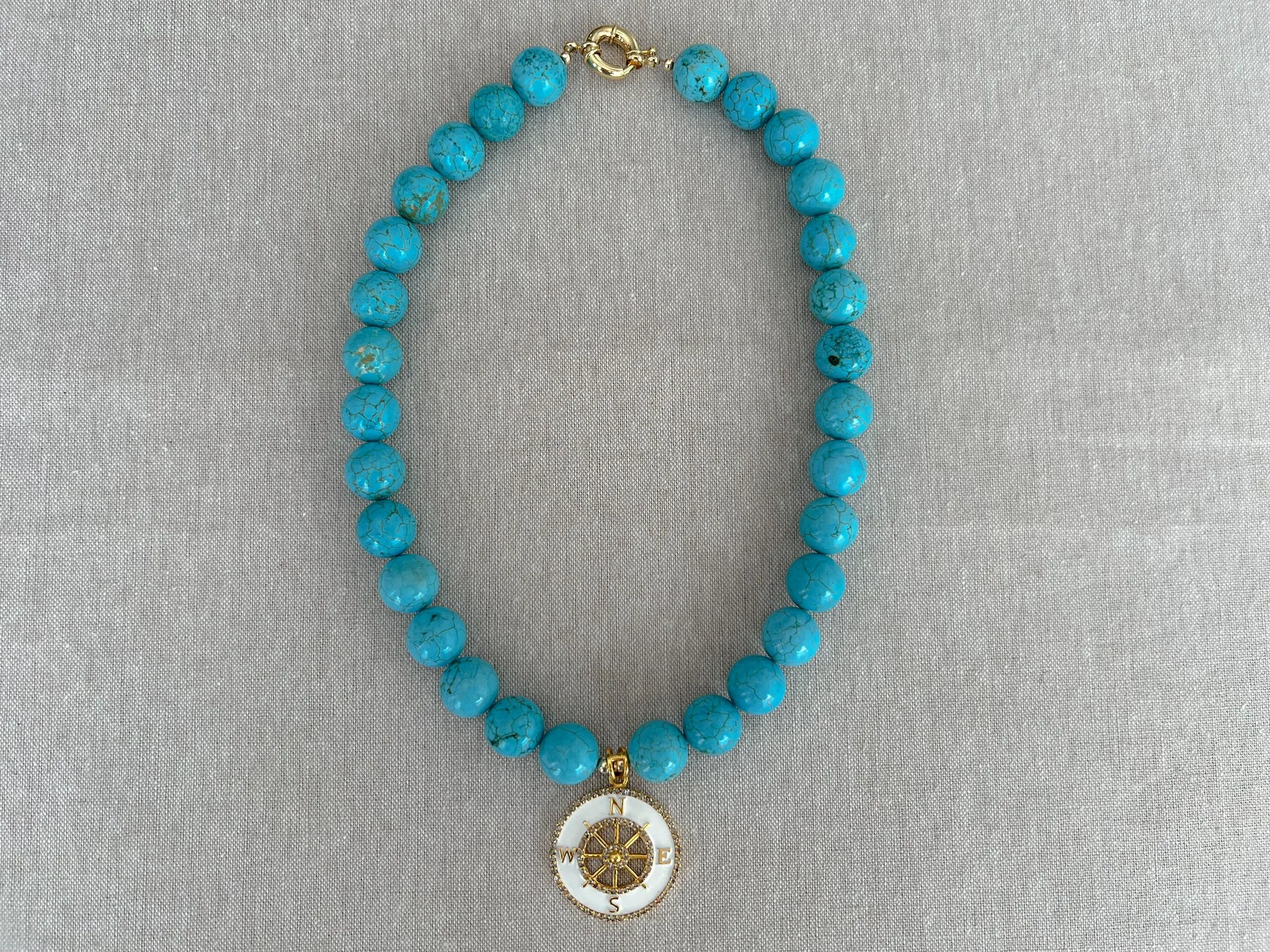 Turquoise Choker Necklace with Compass Pendant