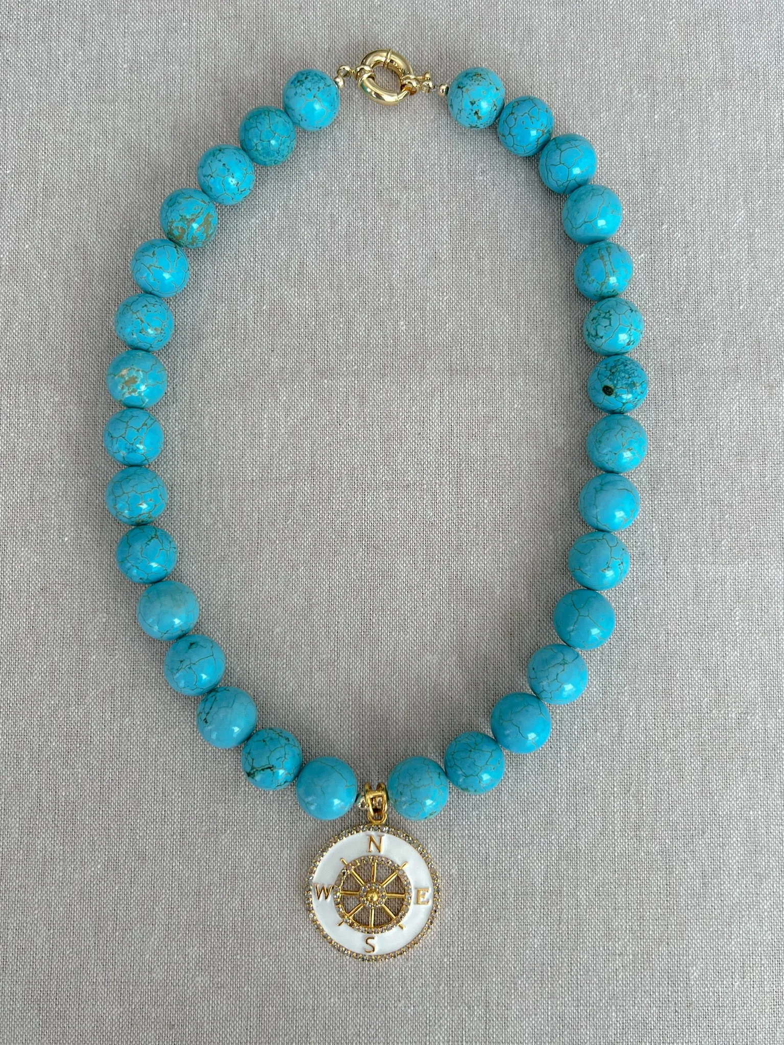 Turquoise Choker Necklace with Compass Pendant