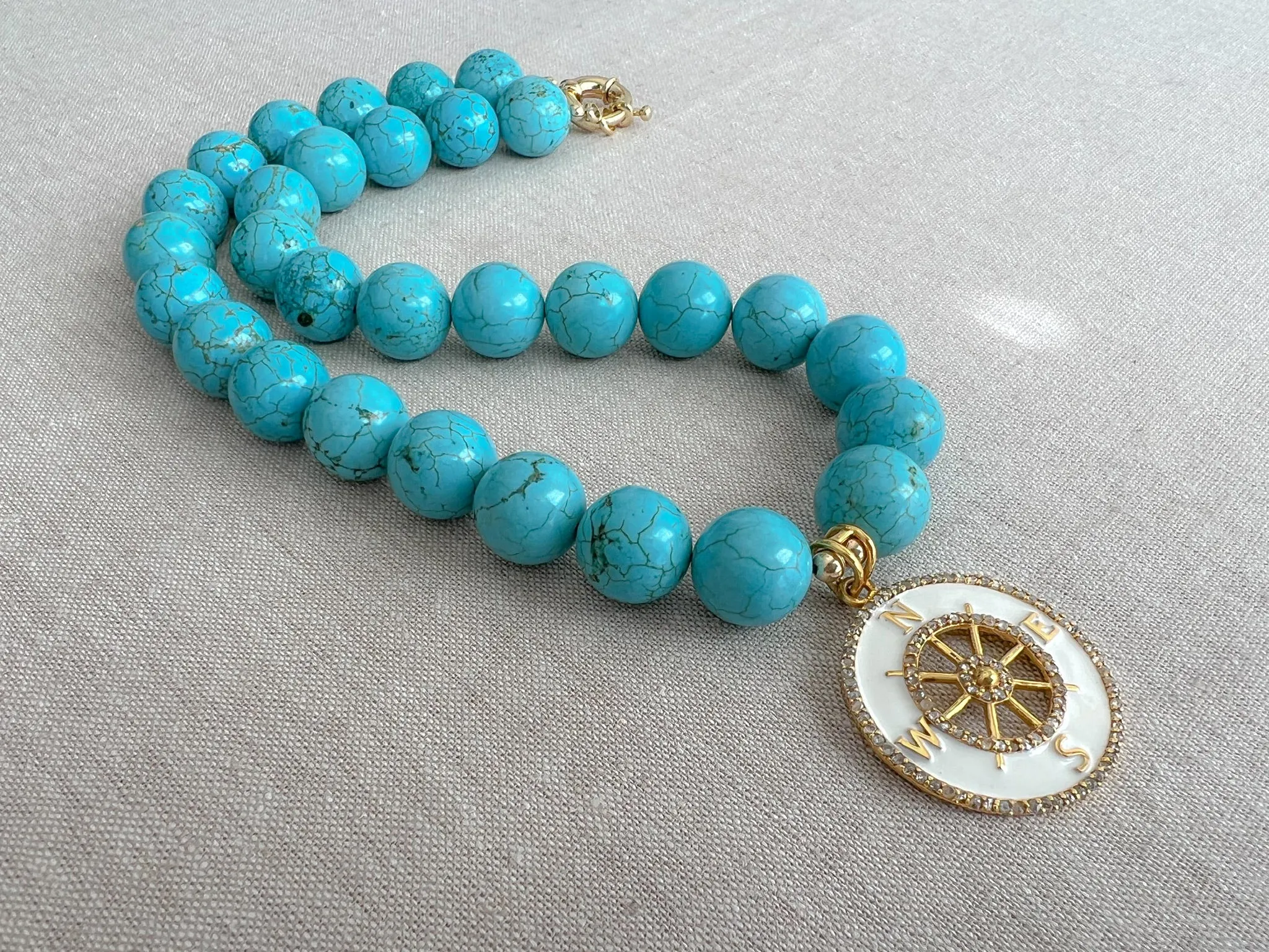 Turquoise Choker Necklace with Compass Pendant