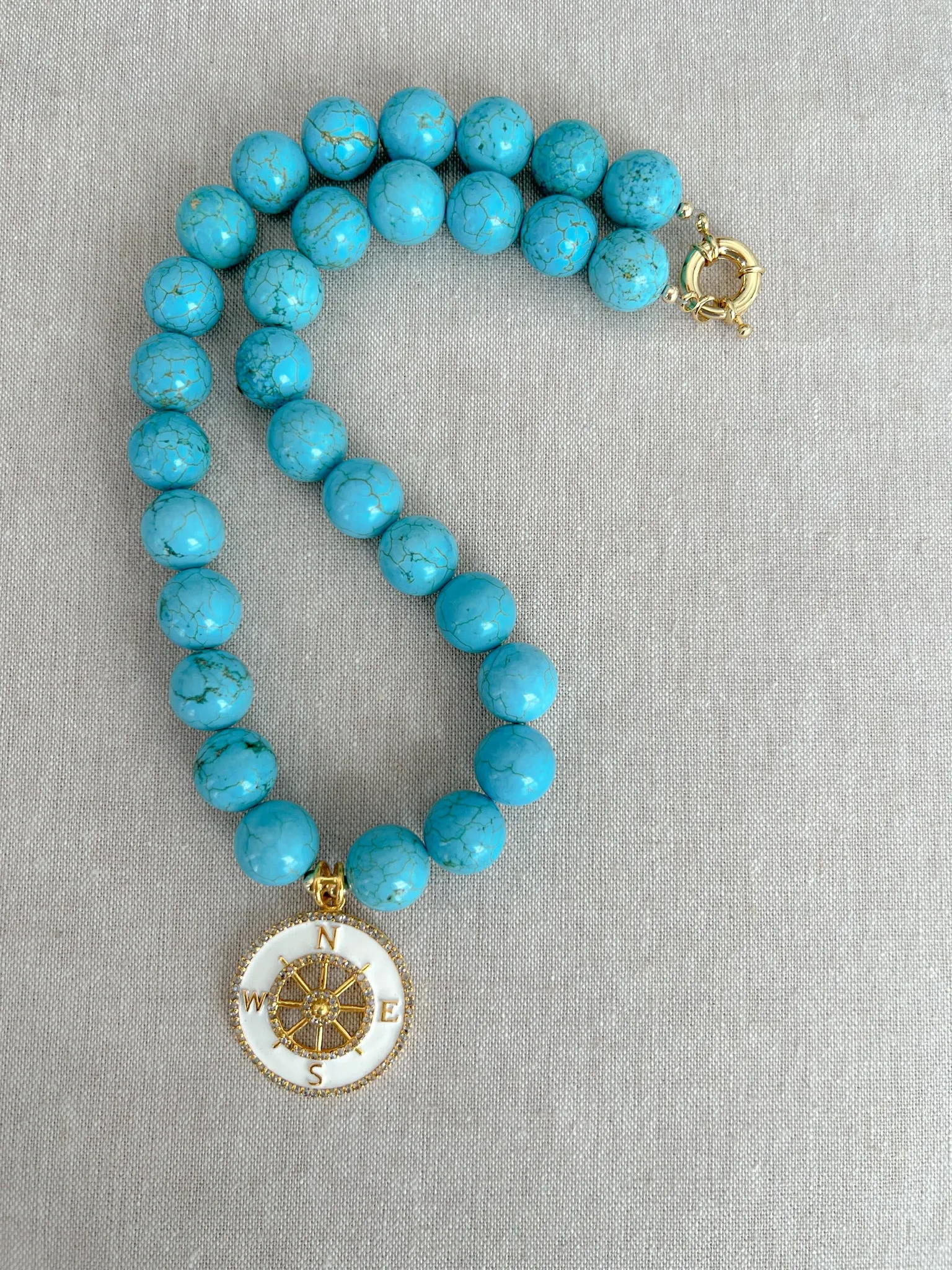 Turquoise Choker Necklace with Compass Pendant