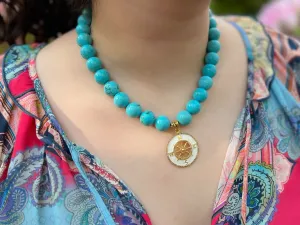 Turquoise Choker Necklace with Compass Pendant