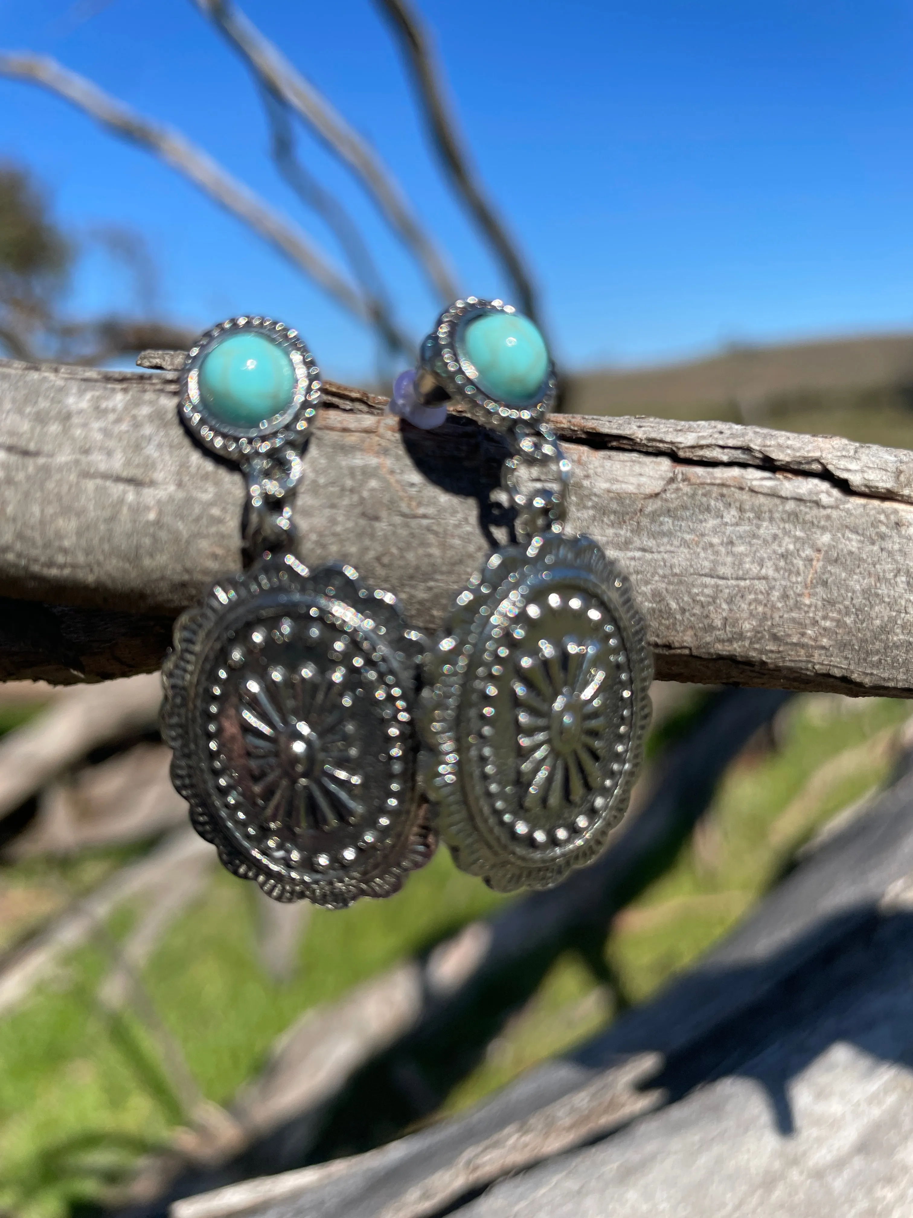 Turquoise stud concho earring