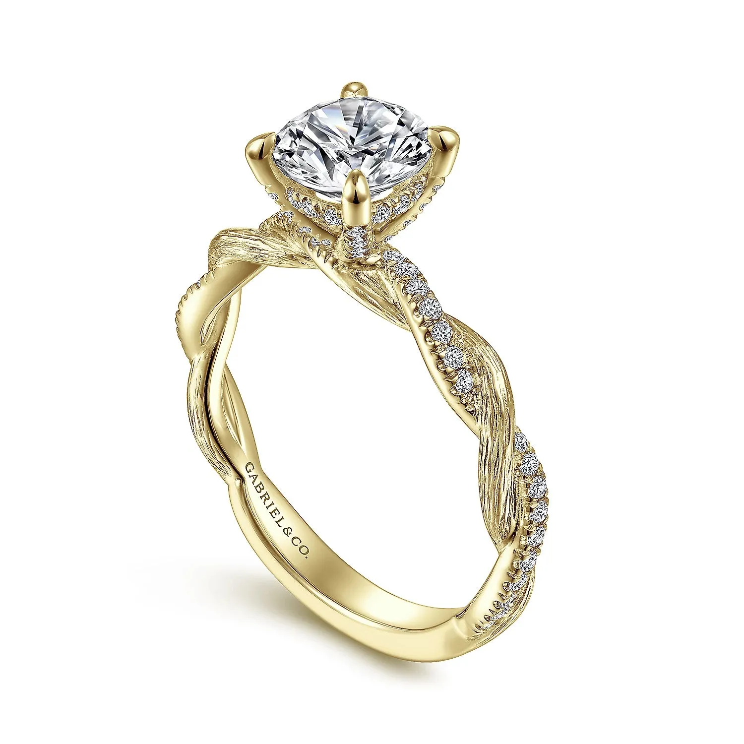 Twisted Hidden Halo Round Diamond Engagement Ring Mounting