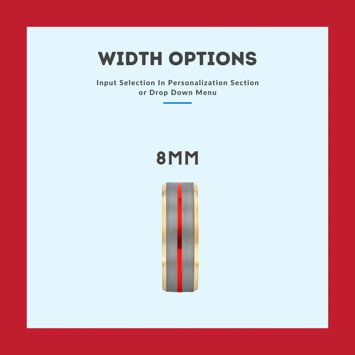 TWISTER | Green and Yellow Wood, Silver Tungsten Ring, Red Groove, Gold Beveled Edge