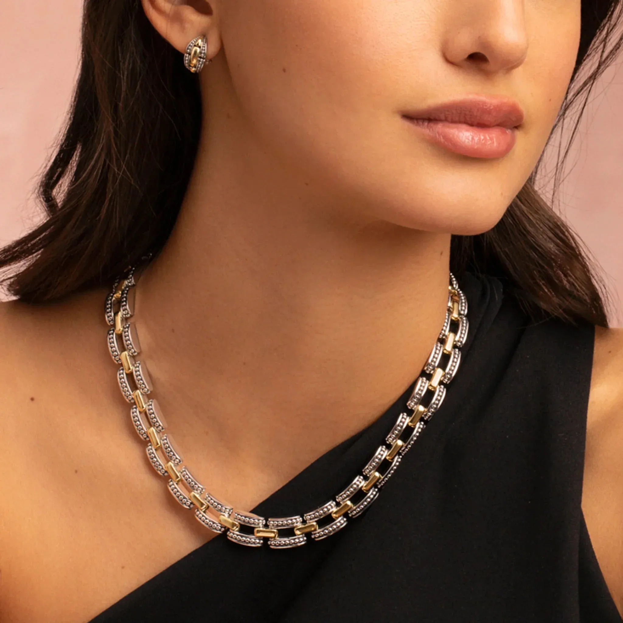 Two-Tone Caviar Link Necklace