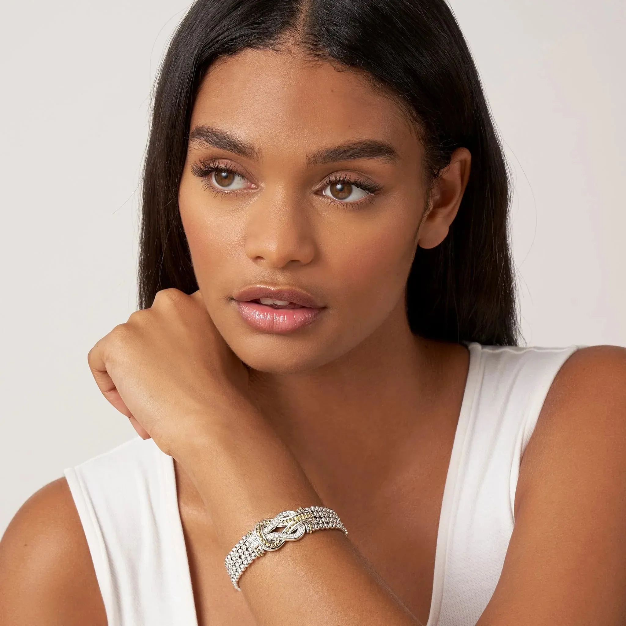 Two-Tone Knot Diamond Statement Bracelet