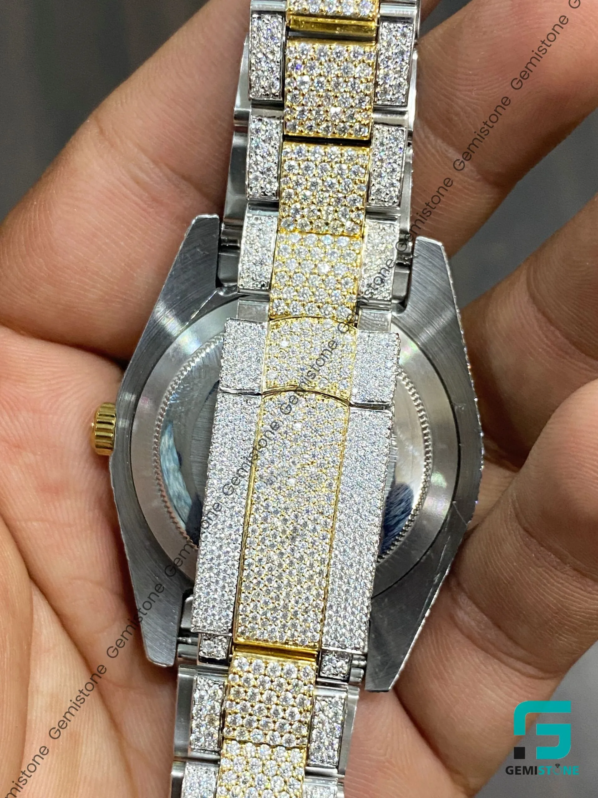 Two Tone Moissanite Iced Out Diamond Arabic Number Watch