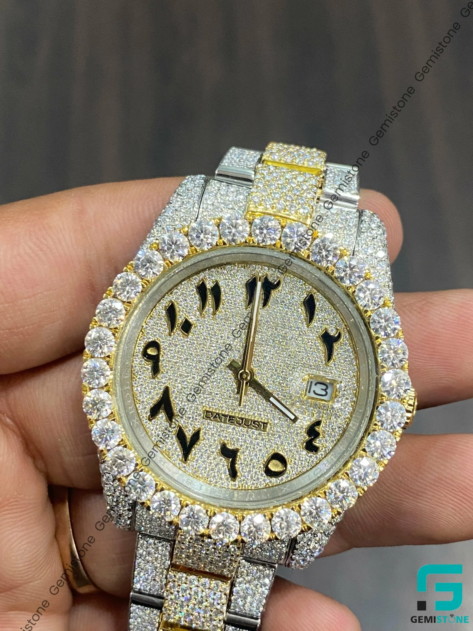 Two Tone Moissanite Iced Out Diamond Arabic Number Watch