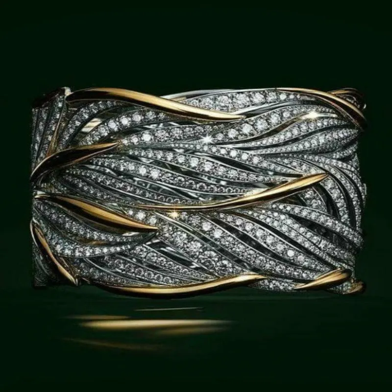 TwoTone Engagement Zircon Ring Women Wedding Jewelry