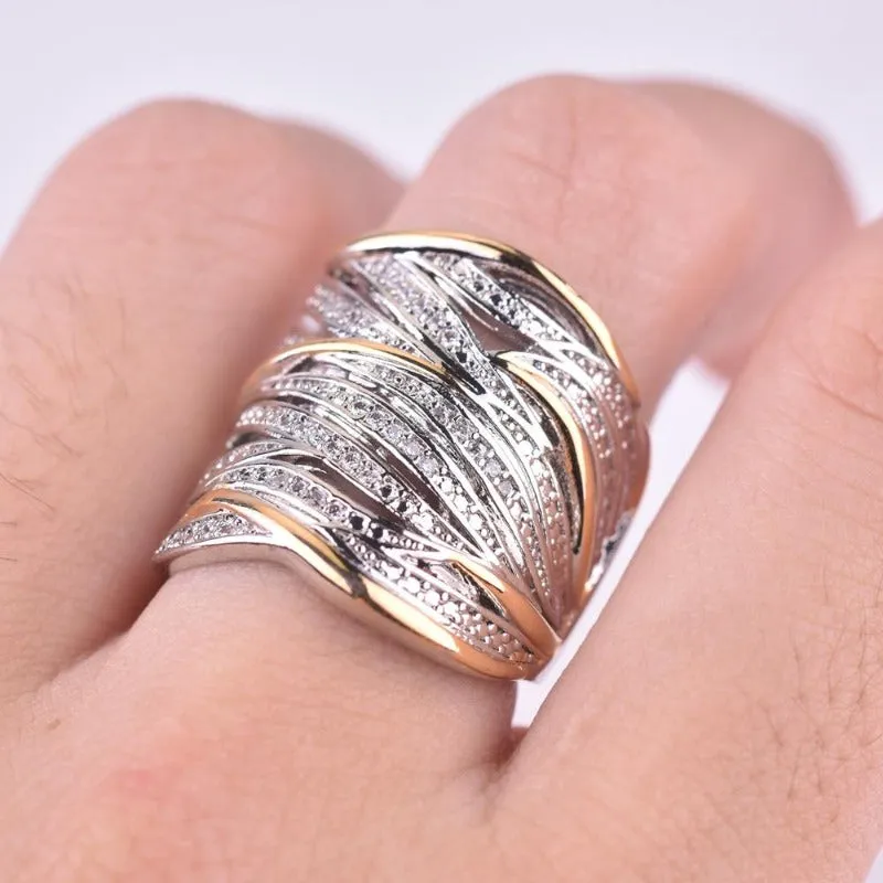 TwoTone Engagement Zircon Ring Women Wedding Jewelry