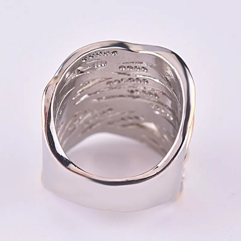 TwoTone Engagement Zircon Ring Women Wedding Jewelry