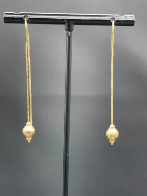 Unique Solid 14k Yellow Gold Ball Dangle Earrings